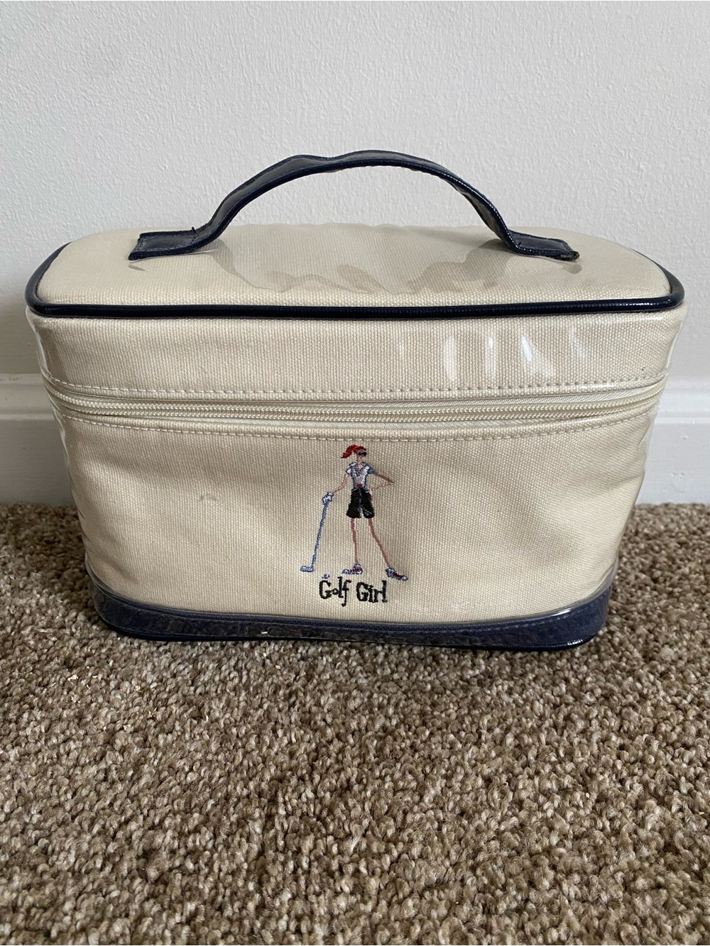 The Girls Cream and Navy 'Golf Girl' Cosmetic Train Case